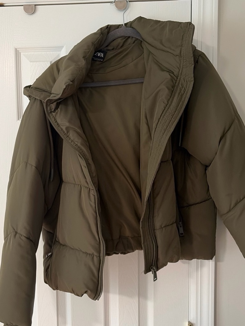 Zara Khaki Hooded Puffer Jacket